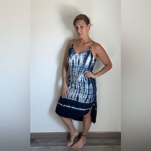 Anthropologie Cloth & Stone Tie Dye Midi Dress Navy White